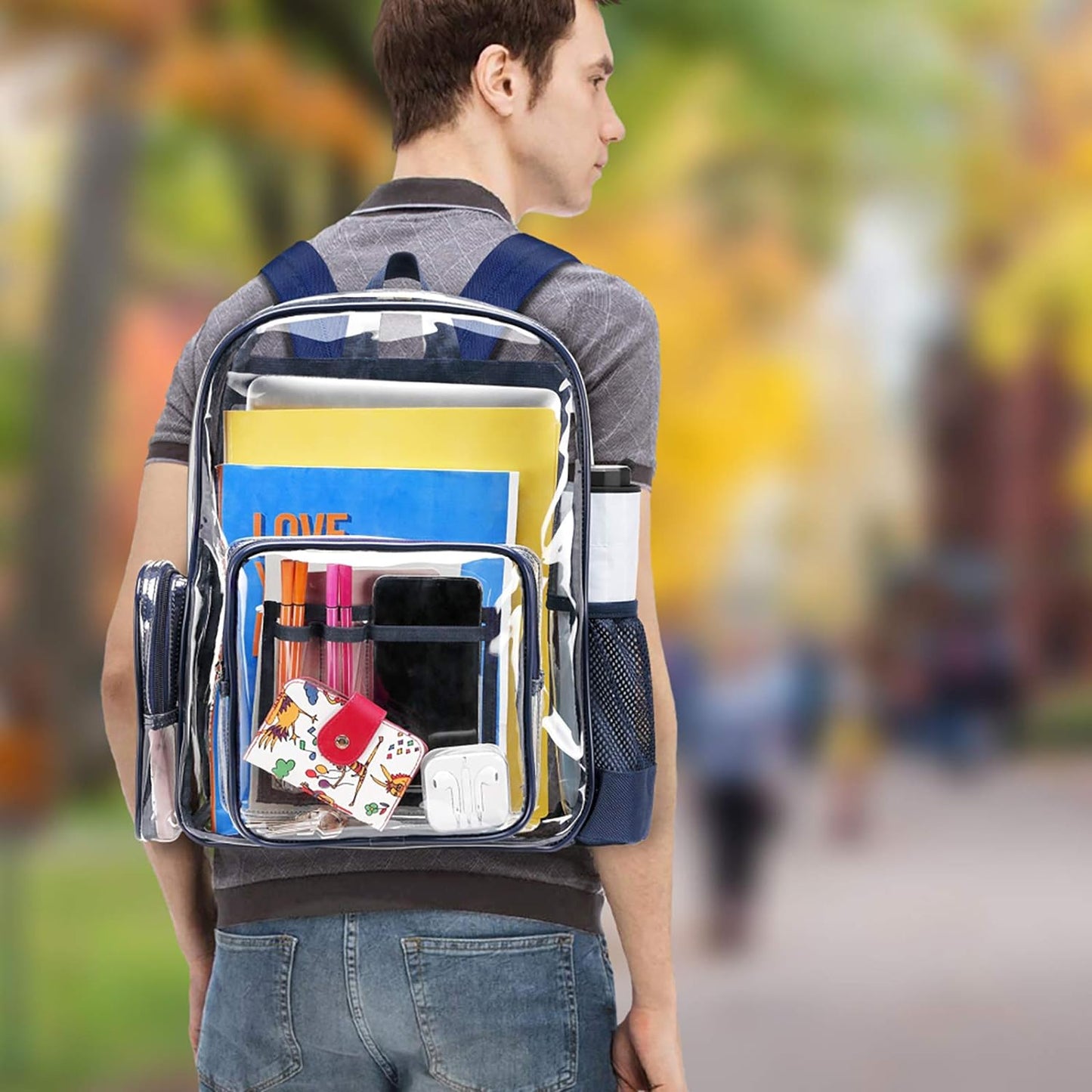 Clear Backpack, Heavy Duty Transparent Backpacks for Adults Reinforced Straps See-Through Bag for School Work Travel