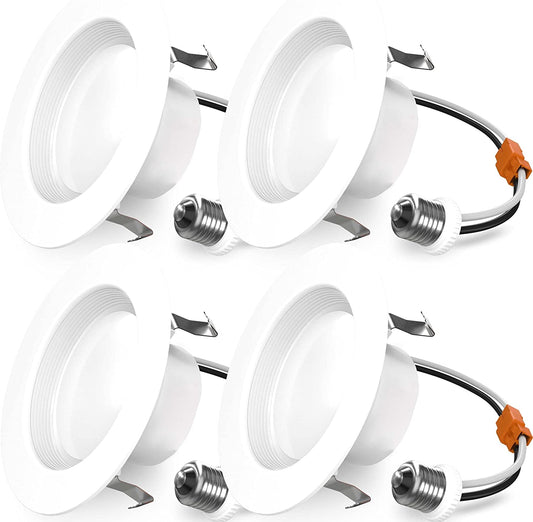 4 Pack Retrofit LED Recessed Lighting 4 Inch, 4000K Cool White, Dimmable Can Lights, Baffle Trim, 11W=60W, 660LM, Damp Rated - ETL