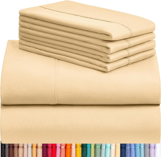 6 PC Full Sheet Set, Breathable Luxury Bed Sheets, Deep Pockets 18" Eco Friendly Wrinkle Free Cooling Bed Sheets Machine Washable Hotel Bedding Silky Soft - Yellow Full