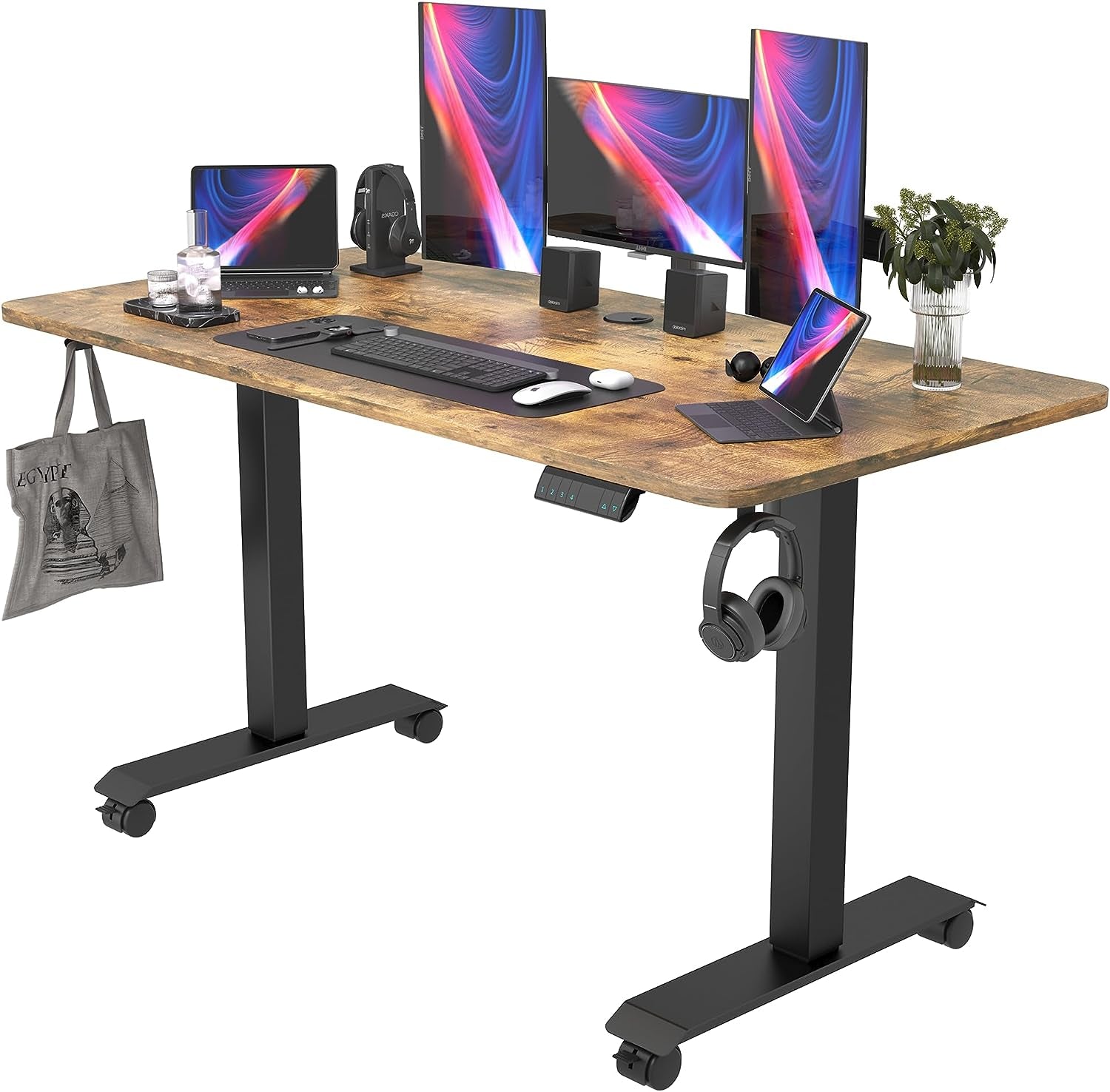 Electric Standing Desk, Height Adjustable Desk 55X 24 Inches, Ergonomic Home Office Sit Stand up Desk with Memory Preset Controller (Black Frame/Rustic Brown Top)