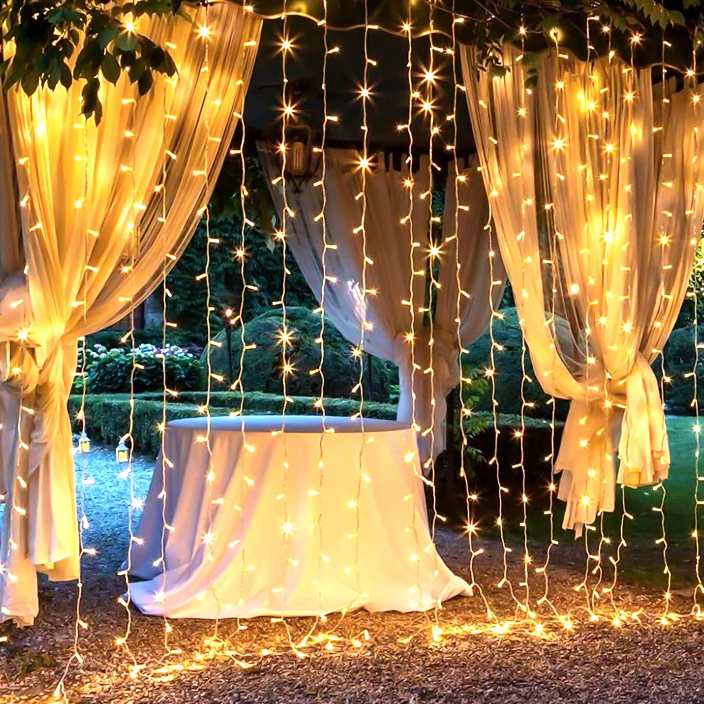 300 LED Curtain String Lights, 9.8 FT Hanging Fairy Lights with Remote, 8 Modes, Connectable Waterproof Window Lights for Bedroom Backdrop Wedding Outdoor Christmas Party, Warm White